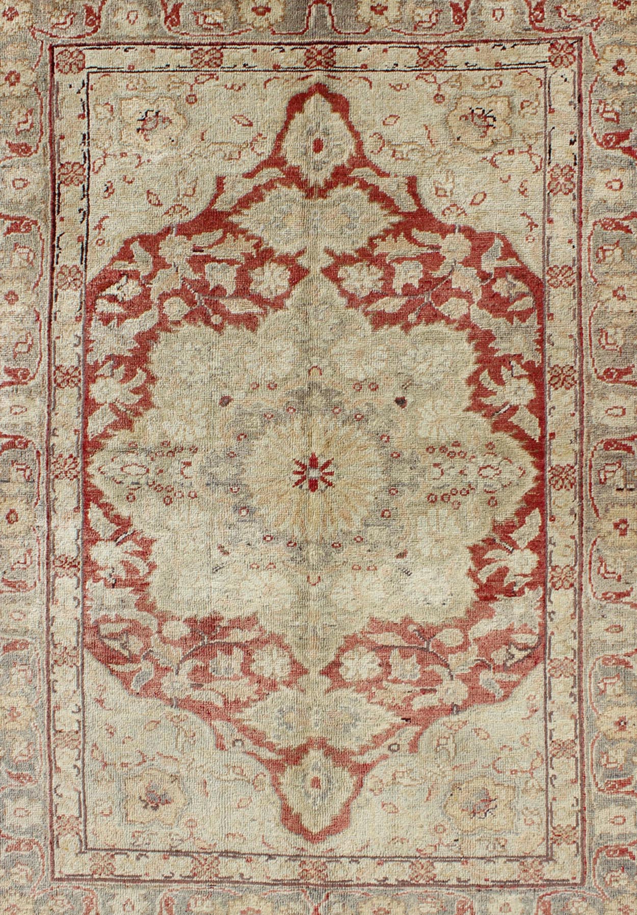 Fine Turkish Oushak Carpet with Centre Medallion in Light Red and Cream Fine Turkish Oushak Carpet with Center Medallion in Light Red rug/na - 63630, origin. turkey This spectacular Turkish Oushak bears magnificent splendor indicative of ro... - Keivan Woven ArtsNA - 63630 - 1144Rug