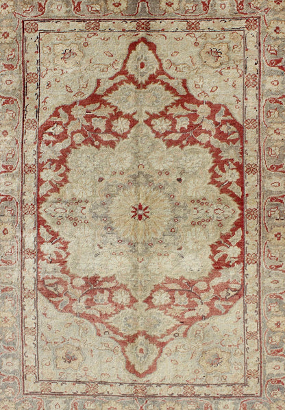 Fine Turkish Oushak Carpet with Centre Medallion in Light Red and Cream Fine Turkish Oushak Carpet with Center Medallion in Light Red rug/na - 63630, origin. turkey This spectacular Turkish Oushak bears magnificent splendor indicative of ro... - Keivan Woven ArtsNA - 63630 - 1144Rug