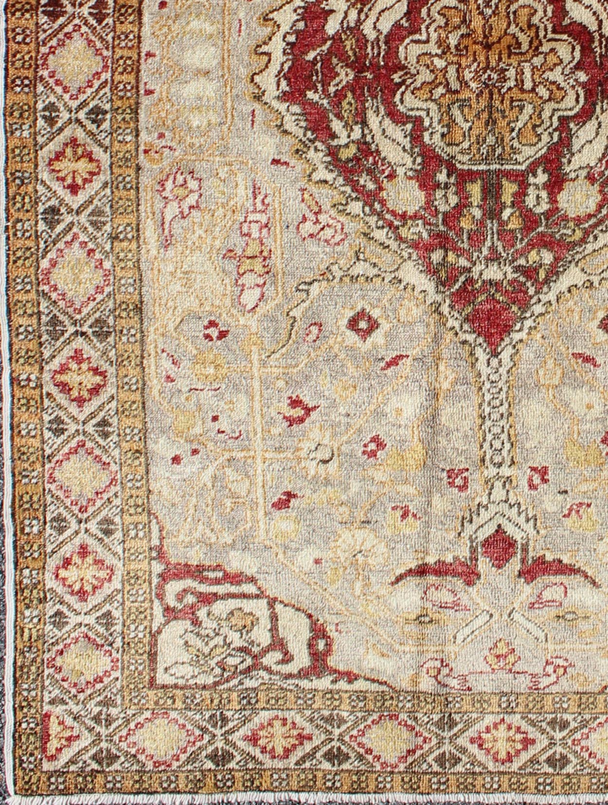 Vintage Turkish Medallion Oushak Area Rug in Red, Taupe, Gold, and Cocoa Measures: 4 x 6'8 This vintage Turkish Oushak carpet (circa mid - 20th century) features a central medallion design, as well as patterns of smaller floral shapes and b... - Keivan Woven ArtsNA - 63769 - 2131Rug