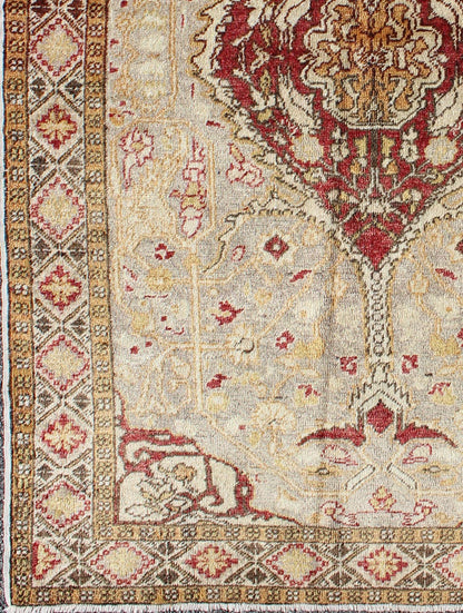 Vintage Turkish Medallion Oushak Area Rug in Red, Taupe, Gold, and Cocoa Measures: 4 x 6'8 This vintage Turkish Oushak carpet (circa mid - 20th century) features a central medallion design, as well as patterns of smaller floral shapes and b... - Keivan Woven ArtsNA - 63769 - 2131Rug