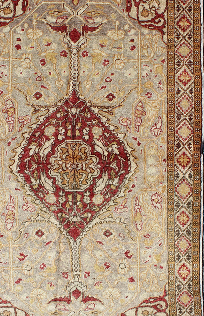 Vintage Turkish Medallion Oushak Area Rug in Red, Taupe, Gold, and Cocoa Measures: 4 x 6'8 This vintage Turkish Oushak carpet (circa mid - 20th century) features a central medallion design, as well as patterns of smaller floral shapes and b... - Keivan Woven ArtsNA - 63769 - 2131Rug