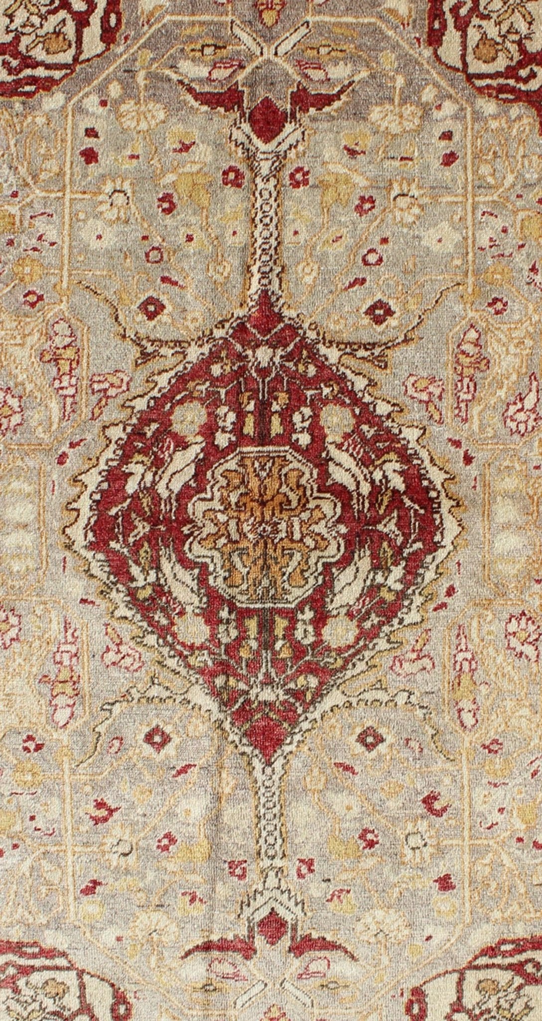 Vintage Turkish Medallion Oushak Area Rug in Red, Taupe, Gold, and Cocoa Measures: 4 x 6'8 This vintage Turkish Oushak carpet (circa mid - 20th century) features a central medallion design, as well as patterns of smaller floral shapes and b... - Keivan Woven ArtsNA - 63769 - 2131Rug