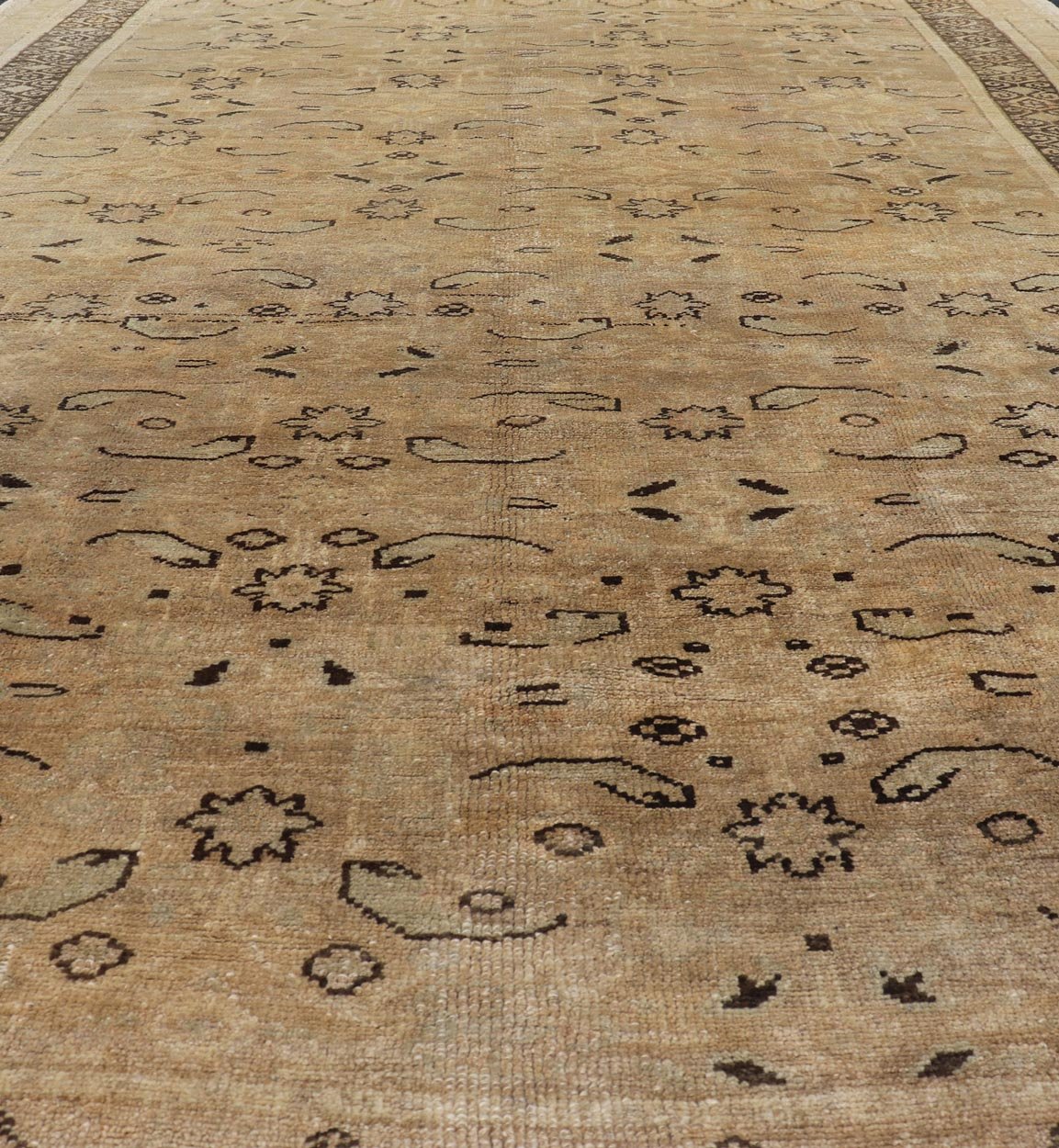 Unique Turkish Oushak With Overall Design in Cream, Gray and Brown Highlights Measures 5'10 x 9'5 This antique Oushak was hand - knotted in early 1900's Turkey. The copper - tan field displays a design not common for the era, an almost abstr... - Keivan Woven ArtsNA - 63794 - 942Rug