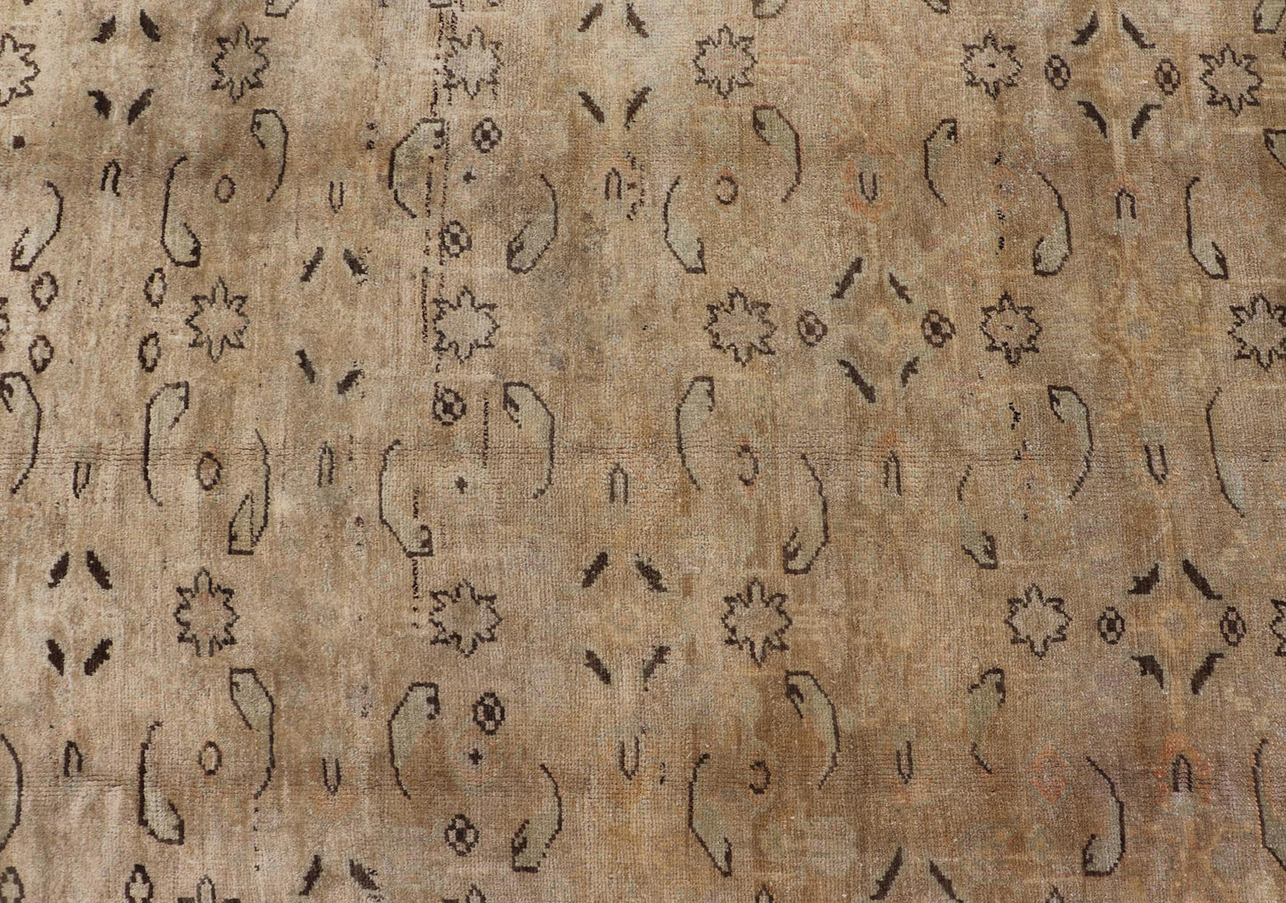 Unique Turkish Oushak With Overall Design in Cream, Gray and Brown Highlights Measures 5'10 x 9'5 This antique Oushak was hand - knotted in early 1900's Turkey. The copper - tan field displays a design not common for the era, an almost abstr... - Keivan Woven ArtsNA - 63794 - 942Rug