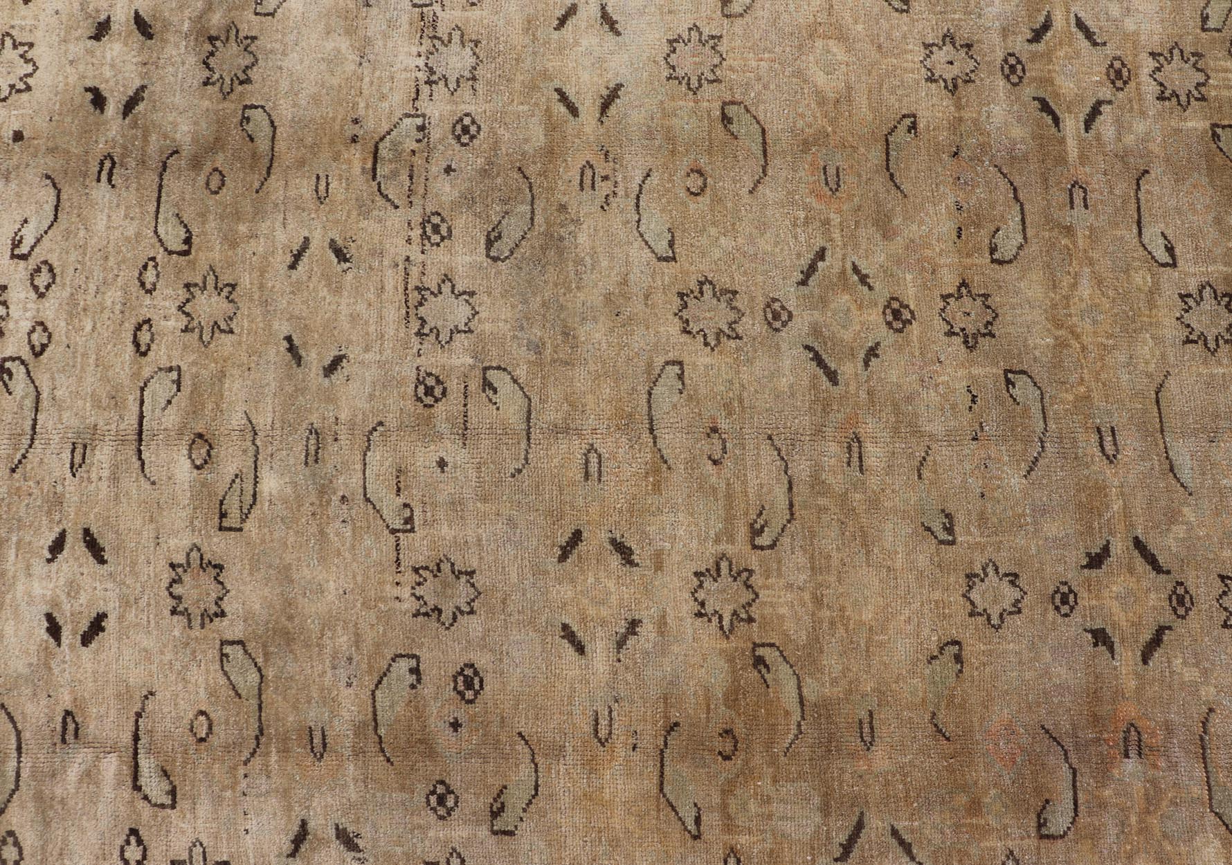 Unique Turkish Oushak With Overall Design in Cream, Gray and Brown Highlights Measures 5'10 x 9'5 This antique Oushak was hand - knotted in early 1900's Turkey. The copper - tan field displays a design not common for the era, an almost abstr... - Keivan Woven ArtsNA - 63794 - 942Rug