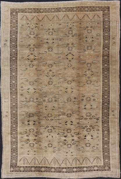 Unique Turkish Oushak With Overall Design in Cream, Gray and Brown Highlights Measures 5'10 x 9'5 This antique Oushak was hand - knotted in early 1900's Turkey. The copper - tan field displays a design not common for the era, an almost abstr... - Keivan Woven ArtsNA - 63794 - 942Rug