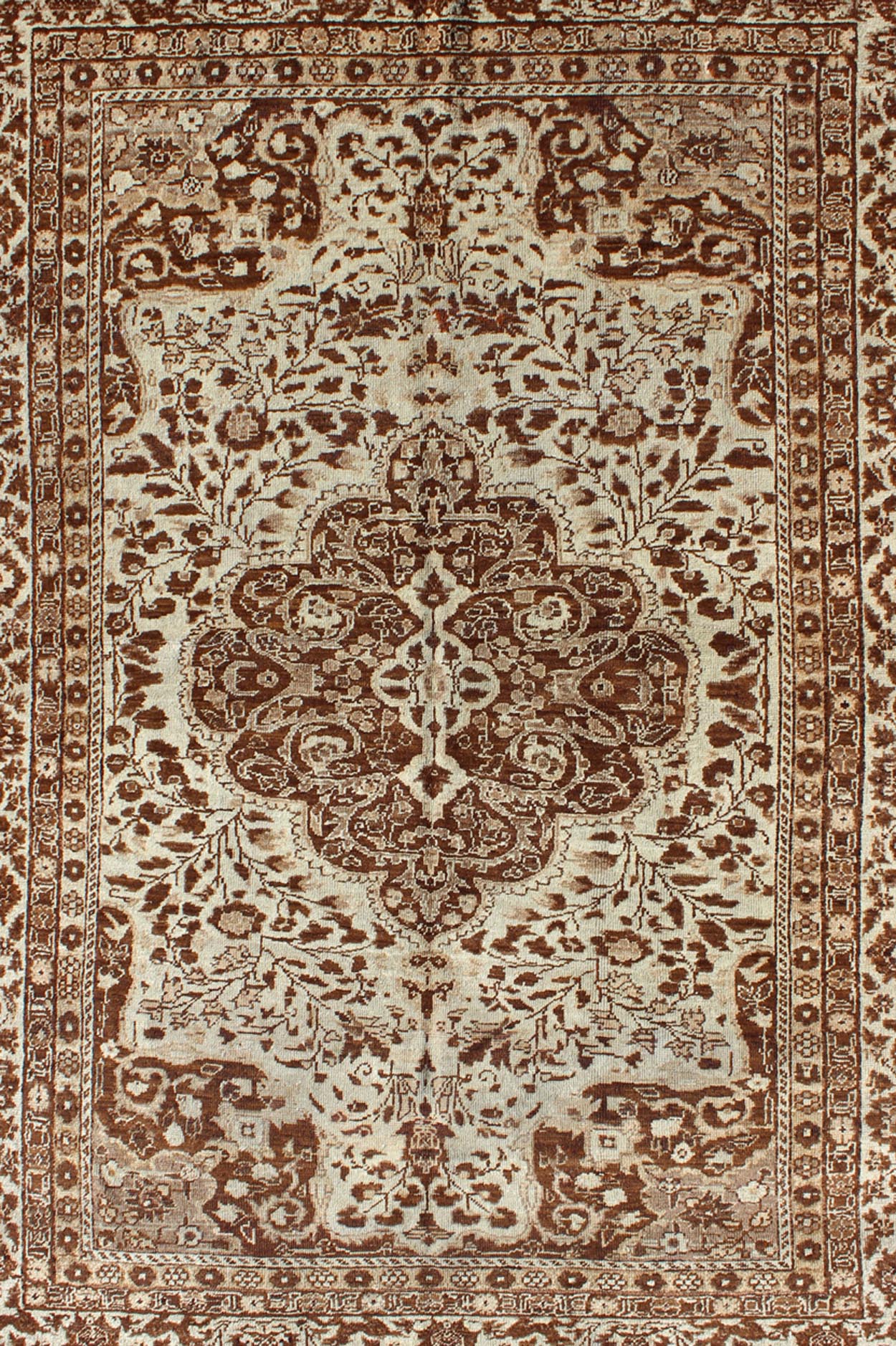 Measures: 5'1 x 7'3 This century - old Sivas displays an ivory field surrounded by a richly detailed classical arabesque design, with an intricate center medallion in the field that animates the tone and plays off of the finely detailed texture ... - Keivan Woven ArtsNA - 63818 - 1036Rug