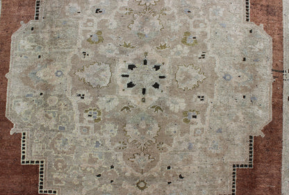 Vintage Turkish Oushak Rug with Geometric Central Medallion in Earth Tones Measures: 7' x 11'5 Country of Origin: Turkey; Type: Oushak; Design: Medallion, Tribal Medallion, Diamond Medallion; Keivan Woven Arts: rug NA - 63879;Vintage Tur... - Keivan Woven ArtsNA - 63879 - 1991Rug