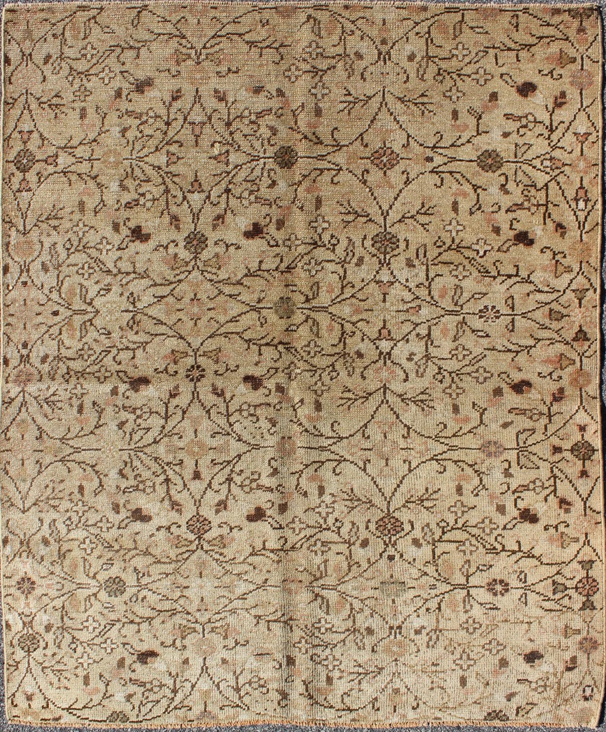 Vintage All - Over Floral Design Turkish Oushak Rug with Free - Flowing Pattern, rug na - 63970, country of origin / type: Turkey / Oushak, circa mid - 20th century The design of this beautiful vintage Oushak rug from mid - 20th century Turkey is enhanced... - Keivan Woven ArtsNA - 63970 - B - 2137Rug