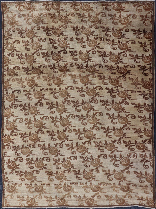 Unique Antique Turkish Rug with All - Over Floral Pattern in Taupe and Brown This delightful antique Turkish Oushak carpet features an all - over repeating floral pattern in a variety of taupe and brown tones. Measures: 9.2 x 6.5. - Keivan Woven ArtsNA - 74259 - 1943Rug
