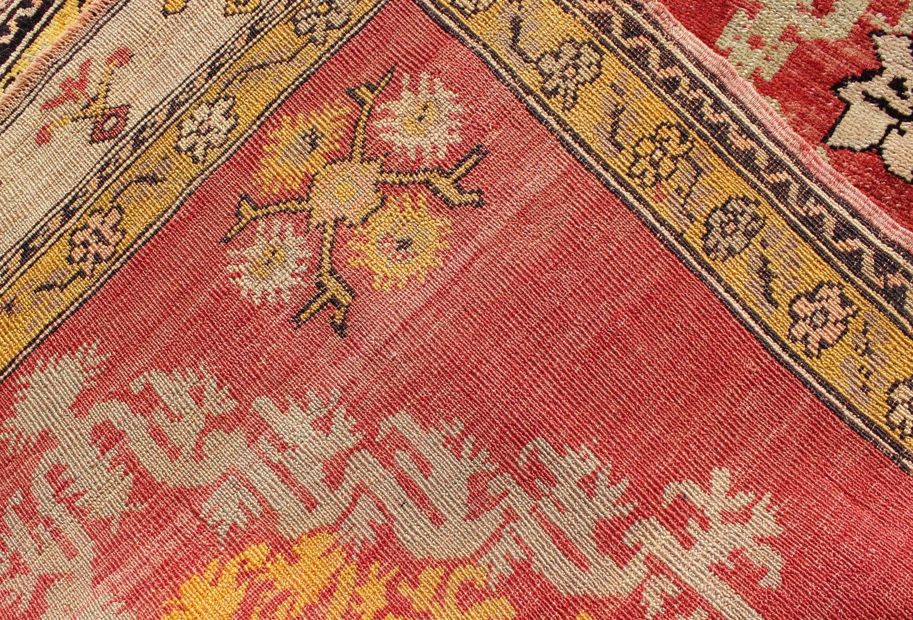 Antique Turkish Oushak Runner with Tribal Medallions in Red, Orange, and Yellow Measures: 3' x 10'3 Country of Origin: Turkey; Type: Oushak; Design: All - Over, Medallion, Sub - Tribal, Arabesque - Medallion; Keivan Woven Arts; rug NA - 7454... - Keivan Woven ArtsNA - 74546 - 1432Rug