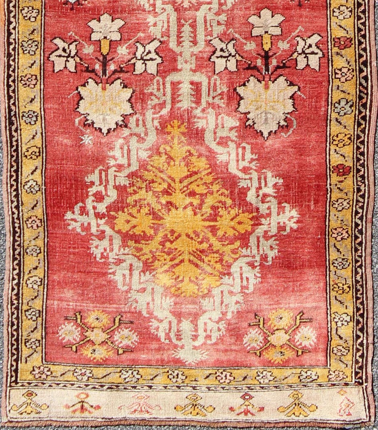 Antique Turkish Oushak Runner with Tribal Medallions in Red, Orange, and Yellow Measures: 3' x 10'3 Country of Origin: Turkey; Type: Oushak; Design: All - Over, Medallion, Sub - Tribal, Arabesque - Medallion; Keivan Woven Arts; rug NA - 7454... - Keivan Woven ArtsNA - 74546 - 1432Rug