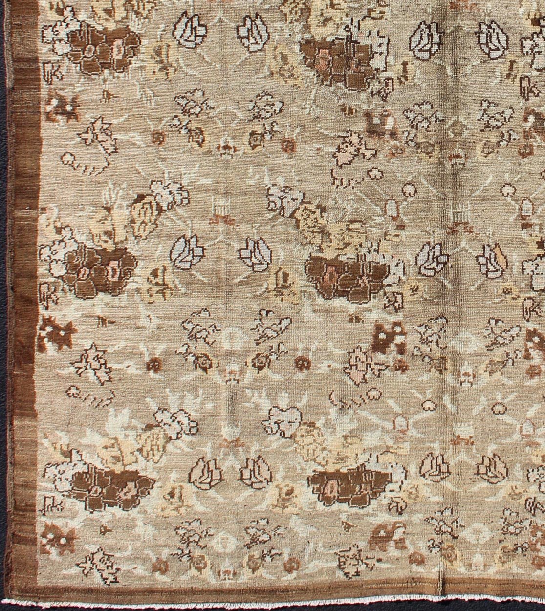 Large Antique Turkish Tulu Carpet with Floral Design in Tan & Brown, Rug/ NA - 75020 Early 20th Century Turkish Oushak - Tulu Carpet. Measures: 8'2 x 10'. This unusually large Tulu features an all - over floral design in Tan and Taupe. The earth tone ... - Keivan Woven ArtsNA - 75020 - 782Rug