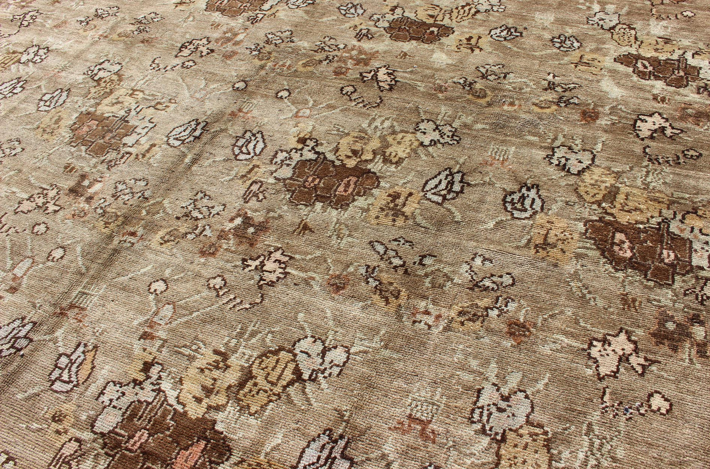 Large Antique Turkish Tulu Carpet with Floral Design in Tan & Brown, Rug/ NA - 75020 Early 20th Century Turkish Oushak - Tulu Carpet. Measures: 8'2 x 10'. This unusually large Tulu features an all - over floral design in Tan and Taupe. The earth tone ... - Keivan Woven ArtsNA - 75020 - 782Rug
