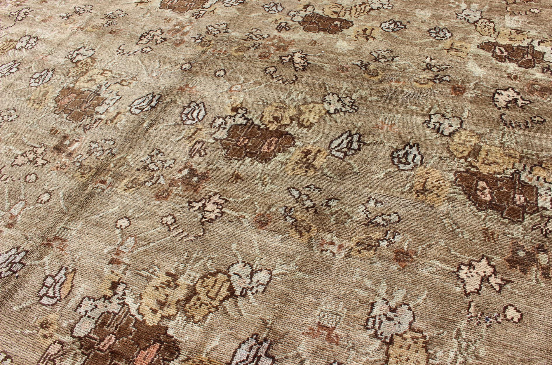 Large Antique Turkish Tulu Carpet with Floral Design in Tan & Brown, Rug/ NA - 75020 Early 20th Century Turkish Oushak - Tulu Carpet. Measures: 8'2 x 10'. This unusually large Tulu features an all - over floral design in Tan and Taupe. The earth tone ... - Keivan Woven ArtsNA - 75020 - 782Rug