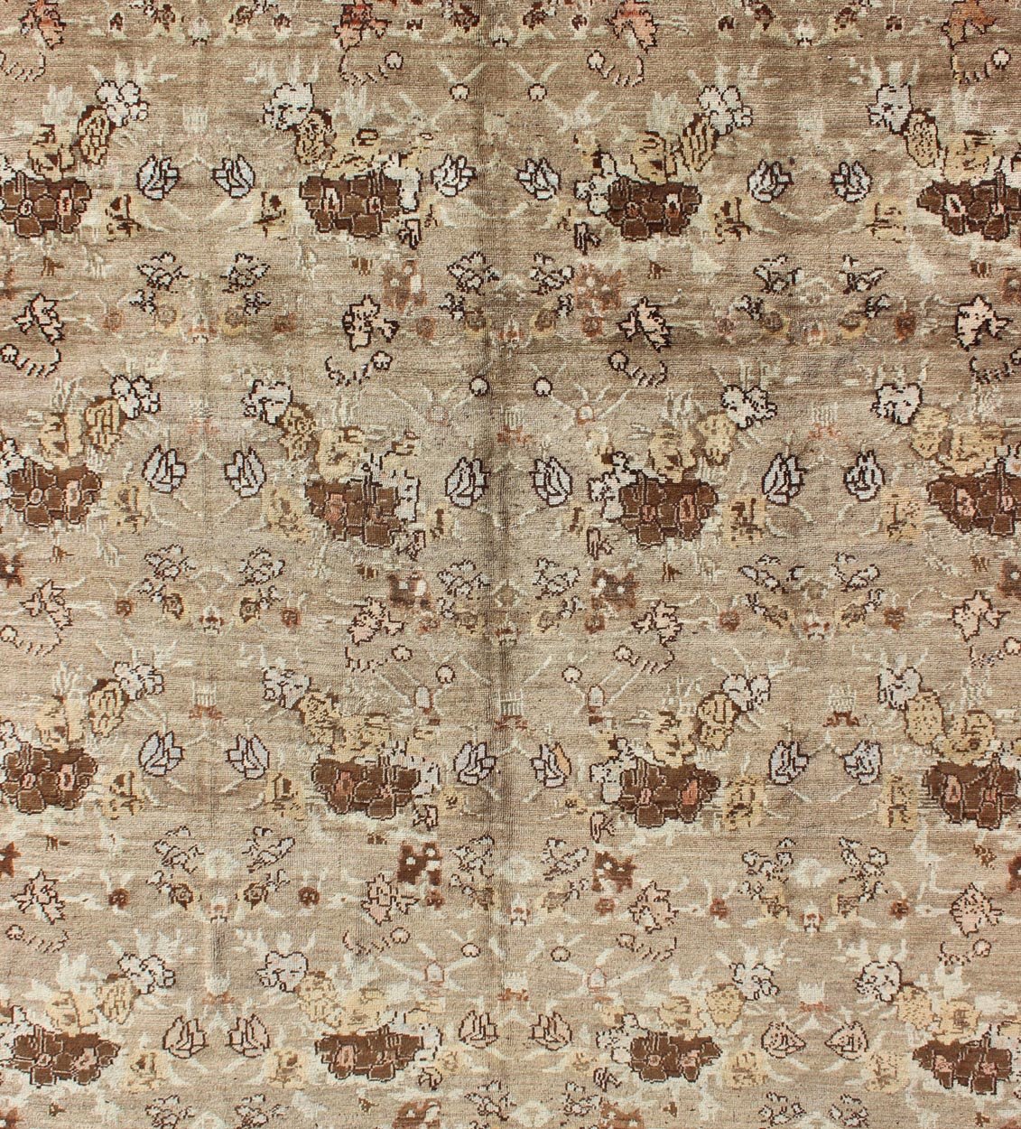 Large Antique Turkish Tulu Carpet with Floral Design in Tan & Brown, Rug/ NA - 75020 Early 20th Century Turkish Oushak - Tulu Carpet. Measures: 8'2 x 10'. This unusually large Tulu features an all - over floral design in Tan and Taupe. The earth tone ... - Keivan Woven ArtsNA - 75020 - 782Rug