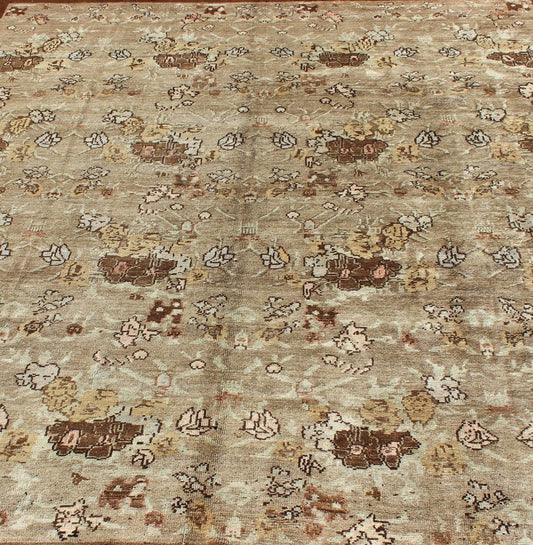 Large Antique Turkish Tulu Carpet with Floral Design in Tan & Brown, Rug/ NA - 75020 Early 20th Century Turkish Oushak - Tulu Carpet. Measures: 8'2 x 10'. This unusually large Tulu features an all - over floral design in Tan and Taupe. The earth tone ... - Keivan Woven ArtsNA - 75020 - 782Rug