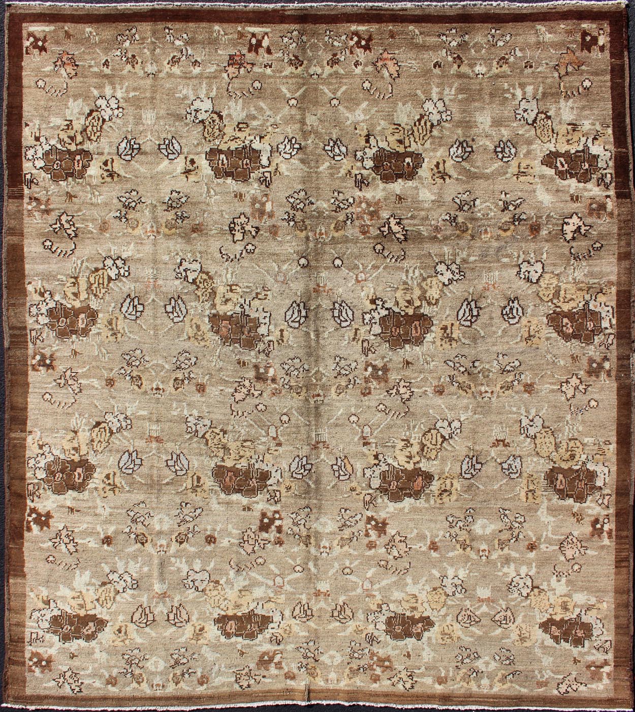 Large Antique Turkish Tulu Carpet with Floral Design in Tan & Brown, Rug/ NA - 75020 Early 20th Century Turkish Oushak - Tulu Carpet. Measures: 8'2 x 10'. This unusually large Tulu features an all - over floral design in Tan and Taupe. The earth tone ... - Keivan Woven ArtsNA - 75020 - 782Rug