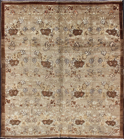 Large Antique Turkish Tulu Carpet with Floral Design in Tan & Brown, Rug/ NA - 75020 Early 20th Century Turkish Oushak - Tulu Carpet. Measures: 8'2 x 10'. This unusually large Tulu features an all - over floral design in Tan and Taupe. The earth tone ... - Keivan Woven ArtsNA - 75020 - 782Rug