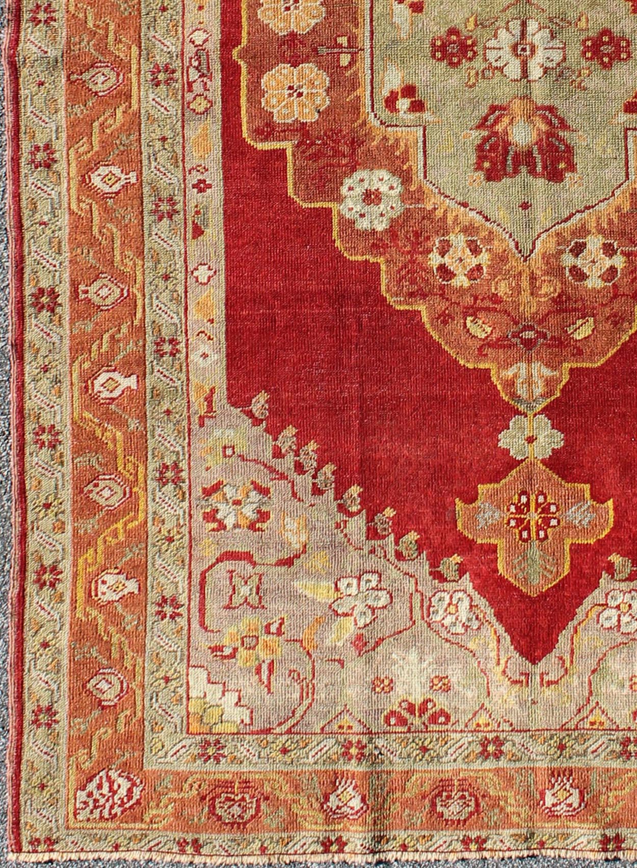 Early 20th Century Antique Turkish Oushak Rug with Stretched Floral Medallion, rug na - 75025, country of origin / type: Turkey / Oushak, circa 1920 This antique Turkish Oushak carpet (circa 1920) features a central medallion design, as well as pa... - Keivan Woven ArtsNA - 75025 - 952Rug