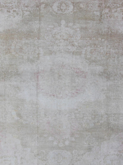 Antique Turkish Konya Area Rug in Gray & Soft Pink with Subtle Design Measures: 7.3 x 8.8 This intricate antique Turkish Konya carpet features a muted color palette of taupe, light gray, and ash pink, with a beautiful botanical central m... - Keivan Woven ArtsNA - 75054 - 794Rug