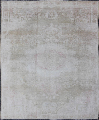 Antique Turkish Konya Area Rug in Gray & Soft Pink with Subtle Design Measures: 7.3 x 8.8 This intricate antique Turkish Konya carpet features a muted color palette of taupe, light gray, and ash pink, with a beautiful botanical central m... - Keivan Woven ArtsNA - 75054 - 794Rug