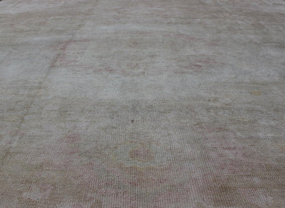Antique Turkish Konya Area Rug in Gray & Soft Pink with Subtle Design Measures: 7.3 x 8.8 This intricate antique Turkish Konya carpet features a muted color palette of taupe, light gray, and ash pink, with a beautiful botanical central m... - Keivan Woven ArtsNA - 75054 - 794Rug