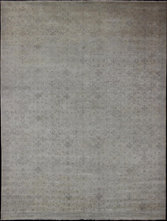 Large Transitional Rug With All - Over Design in Tan, Gray, Silver, Light Taupe. Large rug transitional design in gray, tan, taupe with all - over geometric design, rug OB - 102422320, country of origin / type: India/ Transitional Measures: 12... - Keivan Woven ArtsOB - 102422322 - 5D680002 - 12218
