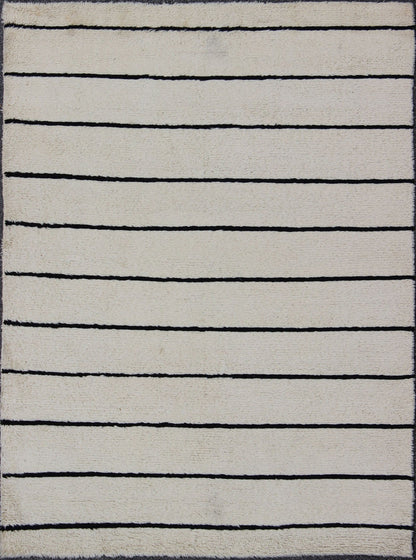 Minimalist Design Modern Moroccan Rug in White & Black Striped design 8' x 11' White and Black Moroccan Rug , rug OB - 10254023 - A - 244003, country of origin / type: India / Moroccan, circa late 20th Century. This minimalist rug features a Class... - Keivan Woven ArtsOB - 10254023 - A - 244003 - 8537Rug