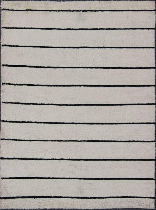 Minimalist Design Modern Moroccan Rug in White & Black Striped design 8' x 11' White and Black Moroccan Rug , rug OB - 10254023 - A - 244003, country of origin / type: India / Moroccan, circa late 20th Century. This minimalist rug features a Class... - Keivan Woven ArtsOB - 10254023 - A - 244003 - 8537Rug