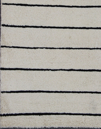 Minimalist Design Modern Moroccan Rug in White & Black Striped design 8' x 11' White and Black Moroccan Rug , rug OB - 10254023 - A - 244003, country of origin / type: India / Moroccan, circa late 20th Century. This minimalist rug features a Class... - Keivan Woven ArtsOB - 10254023 - A - 244003 - 8537Rug