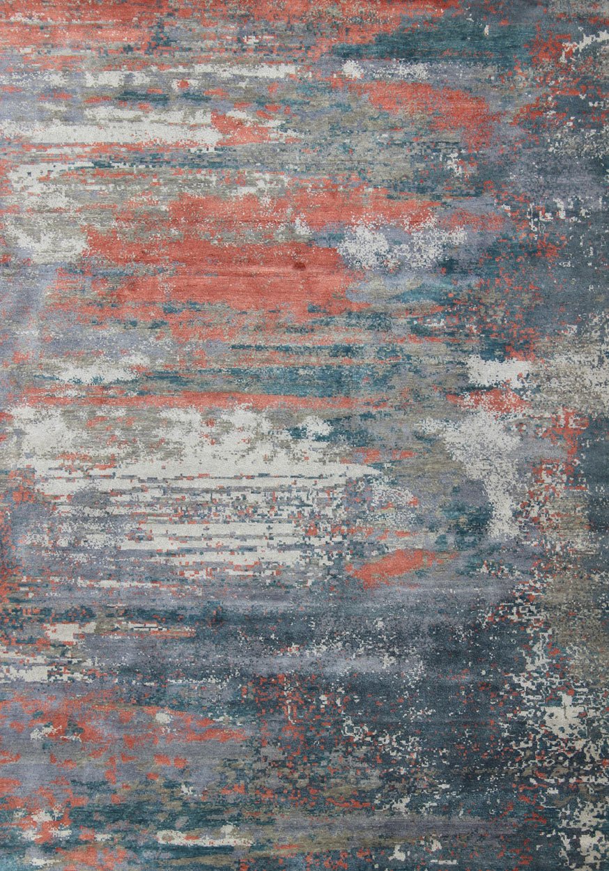 Modern piled rug in a blue, red, silver background color and variation of vivid accent colors. Modern Piled Rug and Minimalist Modern Design by Keivan Woven Arts / rug OB - 10335882, Keivan Woven Arts / country of origin / type: India/ Piled, condition: ... - Keivan Woven ArtsOB - 10335882 - 5300010 - 10908Rug