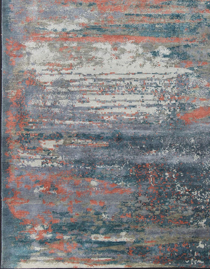 Modern piled rug in a blue, red, silver background color and variation of vivid accent colors. Modern Piled Rug and Minimalist Modern Design by Keivan Woven Arts / rug OB - 10335882, Keivan Woven Arts / country of origin / type: India/ Piled, condition: ... - Keivan Woven ArtsOB - 10335882 - 5300010 - 10908Rug