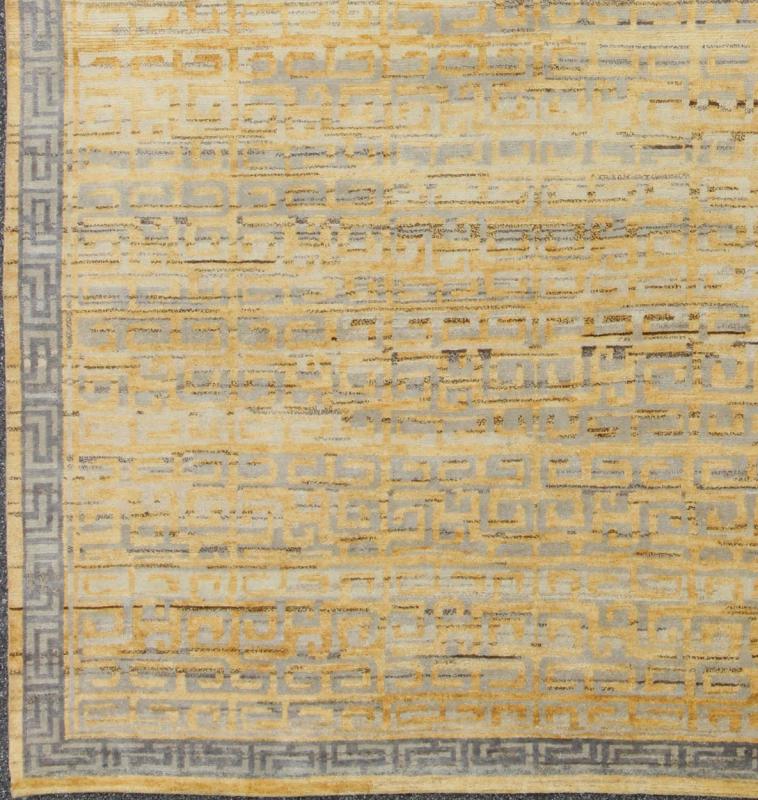 Modern Khotan Rug with All - Over Geometric Design in Yellow and Gray Modern Khotan Rug, rug OB - 103423824, country of origin / type: India / Modern, circa Early - 21st Century. Measures: 9'0 x 12'0. - Keivan Woven ArtsOB - 103423824 - 7525Rug