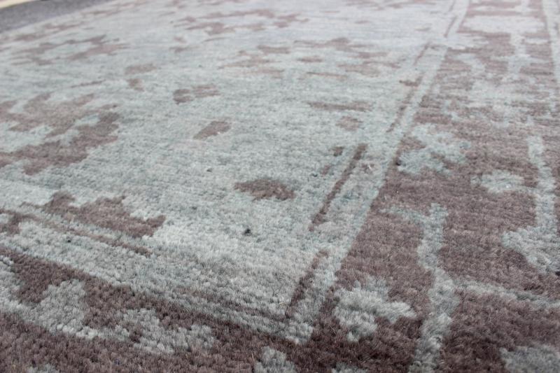 Indian Hand - Knotted Floral Oushak Rug in Muted Blue and Cocoa Measures 5'6 x 8'6 This floral Oushak rug was hand - knotted with Indian wool during the 2010's. The background of the center field is rendered in a beautiful muted blue, with f... - Keivan Woven ArtsOB - 103432967 - 0623026 - 6987Rug