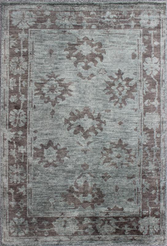 Indian Hand - Knotted Floral Oushak Rug in Muted Blue and Cocoa Measures 5'6 x 8'6 This floral Oushak rug was hand - knotted with Indian wool during the 2010's. The background of the center field is rendered in a beautiful muted blue, with f... - Keivan Woven ArtsOB - 103432967 - 0623026 - 6987Rug