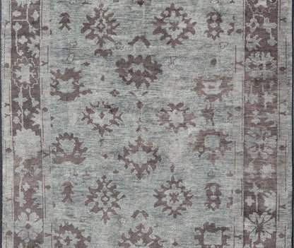 Modern Hand Knotted Oushak Rug in Wool With Sub - Geometric Design in Green and Brown This modern Indian Oushak rug has been hand - knotted in wool and features a sub - geometric design rendered in green and brown tones. A complementary, multi - tiered... - Keivan Woven ArtsOB - 103432994 - 6230026 - 15506