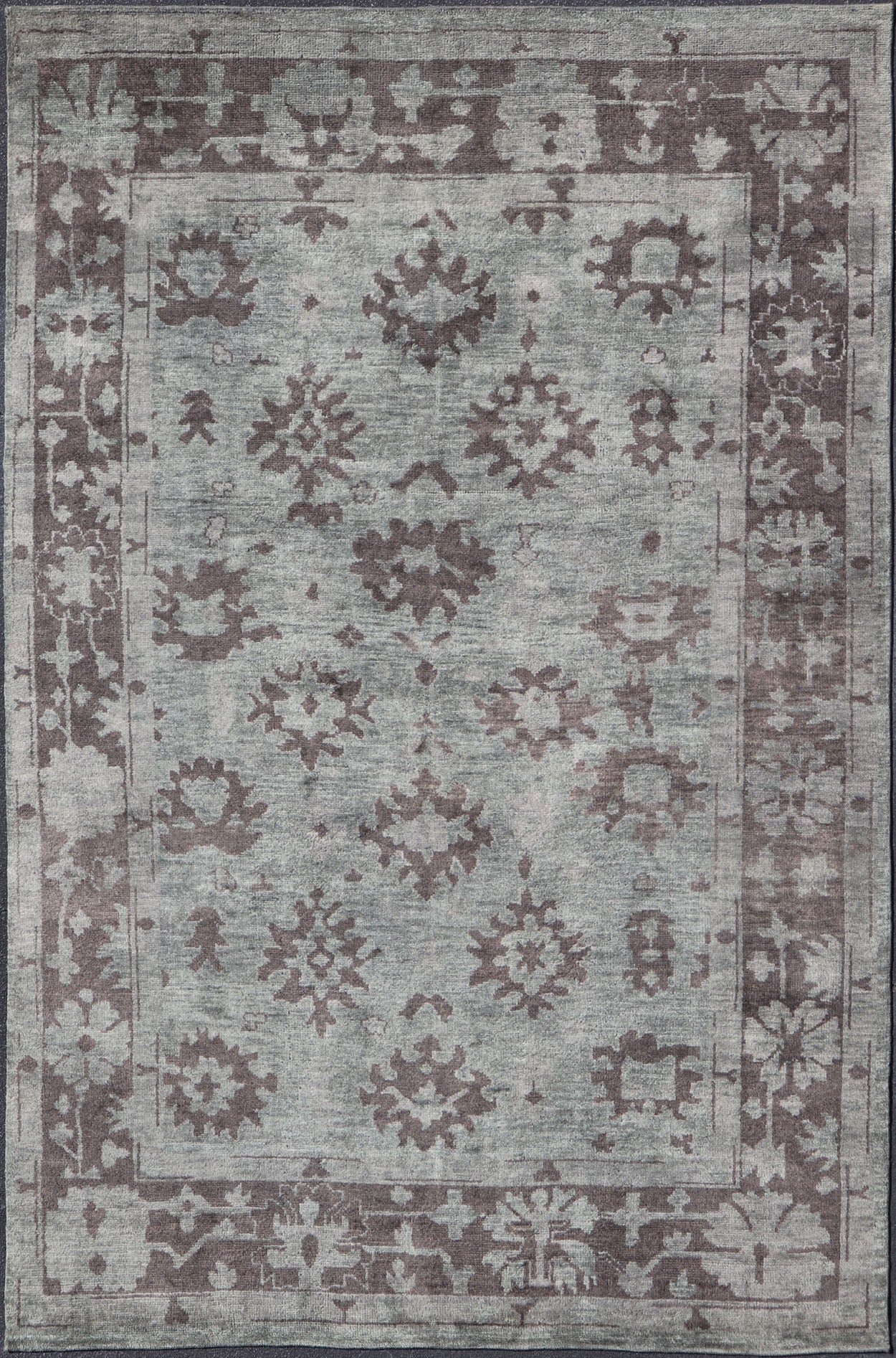 Modern Hand Knotted Oushak Rug in Wool With Sub - Geometric Design in Green and Brown This modern Indian Oushak rug has been hand - knotted in wool and features a sub - geometric design rendered in green and brown tones. A complementary, multi - tiered... - Keivan Woven ArtsOB - 103432994 - 6230026 - 15506