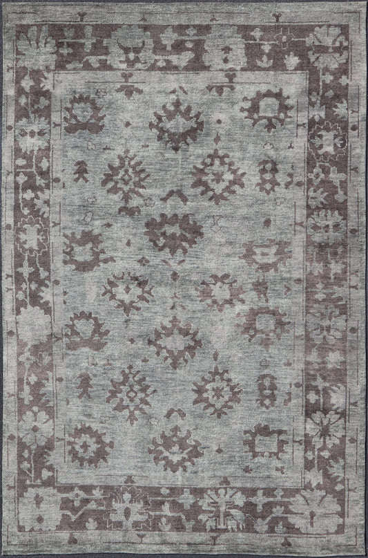Modern Hand Knotted Oushak Rug in Wool With Sub - Geometric Design in Green and Brown This modern Indian Oushak rug has been hand - knotted in wool and features a sub - geometric design rendered in green and brown tones. A complementary, multi - tiered... - Keivan Woven ArtsOB - 103432994 - 6230026 - 15506