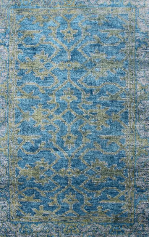 Keivan Woven Arts, Ob - 103433373, Contemporary Oushak Design Rug - Modern hand knotted Oushak Design Rug in Blue, gray and Yellow Green colors Measures: 4'0 X 6'0 - Keivan Woven ArtsOB - 103433373 - 0623024 - 6998Rug