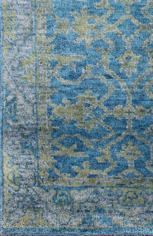 Keivan Woven Arts, Ob - 103433373, Contemporary Oushak Design Rug - Modern hand knotted Oushak Design Rug in Blue, gray and Yellow Green colors Measures: 4'0 X 6'0 - Keivan Woven ArtsOB - 103433373 - 0623024 - 6998Rug
