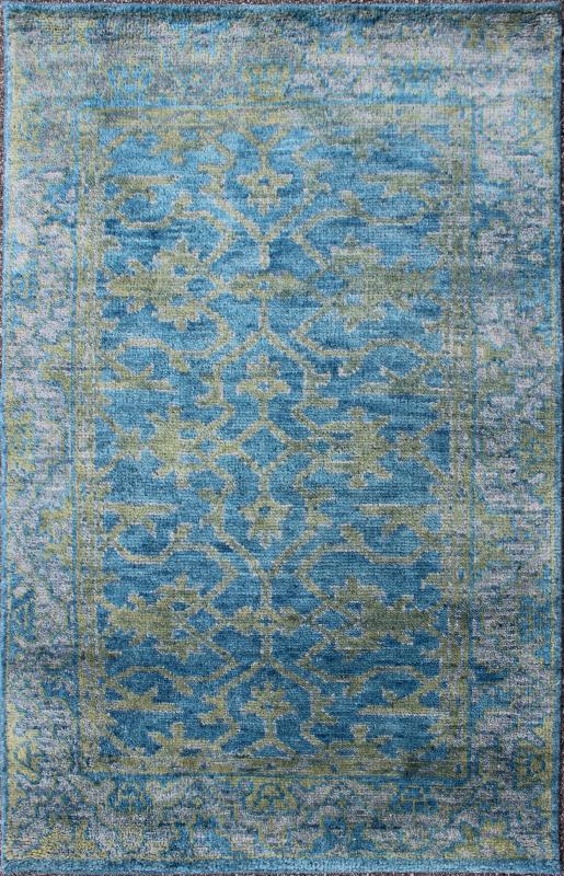 Keivan Woven Arts, Ob - 103433373, Contemporary Oushak Design Rug - Modern hand knotted Oushak Design Rug in Blue, gray and Yellow Green colors Measures: 4'0 X 6'0 - Keivan Woven ArtsOB - 103433373 - 0623024 - 6998Rug