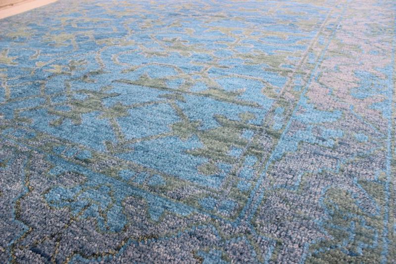 This magnificent Oushak features a splendid blue hued design at its center, with a lovely green and the complementary border however is rendered in some green hues. Measures: 7'9 x 9'9 Contemporary Oushak Design Rug by Keivan Woven Arts,... - Keivan Woven ArtsOB - 103433416 - 0623024 - 7002Rug