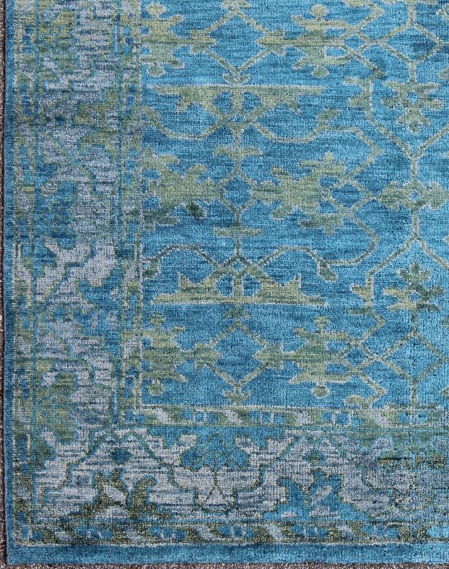 This magnificent Oushak features a splendid blue hued design at its center, with a lovely green and the complementary border however is rendered in some green hues. Measures: 7'9 x 9'9 Contemporary Oushak Design Rug by Keivan Woven Arts,... - Keivan Woven ArtsOB - 103433416 - 0623024 - 7002Rug