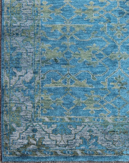 This magnificent Oushak features a splendid blue hued design at its center, with a lovely green and the complementary border however is rendered in some green hues. Measures: 7'9 x 9'9 Contemporary Oushak Design Rug by Keivan Woven Arts,... - Keivan Woven ArtsOB - 103433416 - 0623024 - 7002Rug