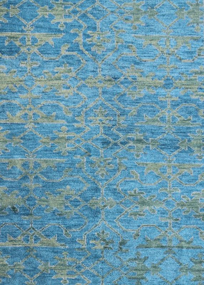 This magnificent Oushak features a splendid blue hued design at its center, with a lovely green and the complementary border however is rendered in some green hues. Measures: 7'9 x 9'9 Contemporary Oushak Design Rug by Keivan Woven Arts,... - Keivan Woven ArtsOB - 103433416 - 0623024 - 7002Rug