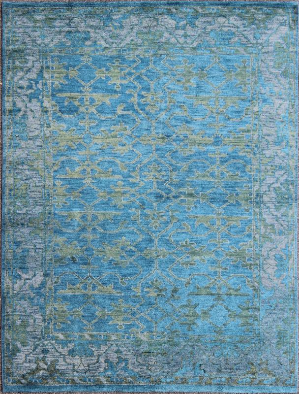 This magnificent Oushak features a splendid blue hued design at its center, with a lovely green and the complementary border however is rendered in some green hues. Measures: 7'9 x 9'9 Contemporary Oushak Design Rug by Keivan Woven Arts,... - Keivan Woven ArtsOB - 103433416 - 0623024 - 7002Rug