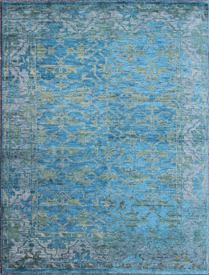 This magnificent Oushak features a splendid blue hued design at its center, with a lovely green and the complementary border however is rendered in some green hues. Measures: 7'9 x 9'9 Contemporary Oushak Design Rug by Keivan Woven Arts,... - Keivan Woven ArtsOB - 103433416 - 0623024 - 7002Rug