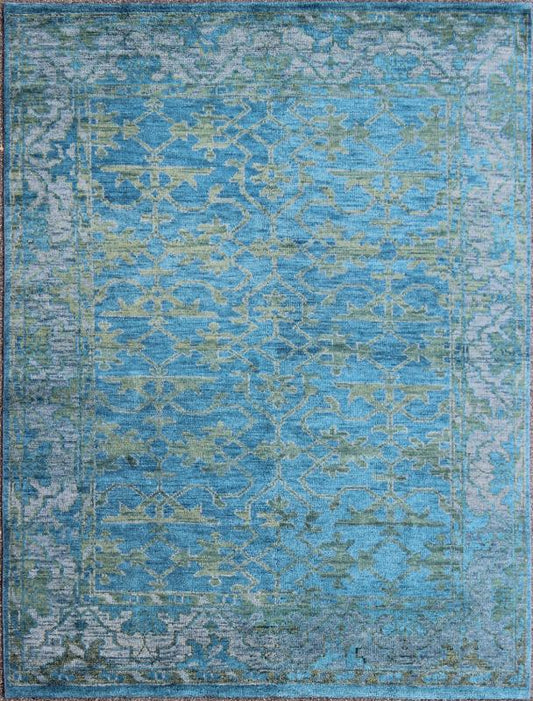 This magnificent Oushak features a splendid blue hued design at its center, with a lovely green and the complementary border however is rendered in some green hues. Measures: 7'9 x 9'9 Contemporary Oushak Design Rug by Keivan Woven Arts,... - Keivan Woven ArtsOB - 103433416 - 0623024 - 7002Rug