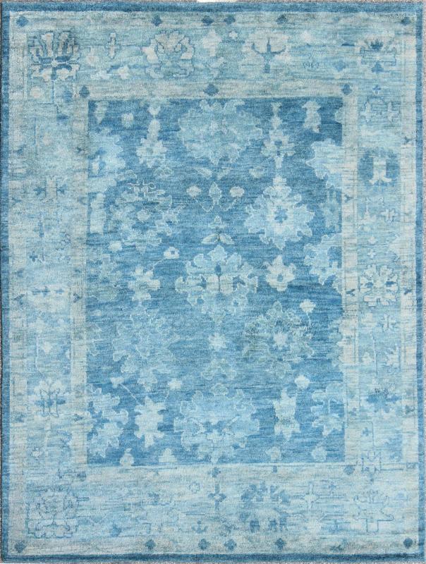 Hand - Knotted Modern Oushak Rug in Wool with Tribal Sub - Geometric Floral Design in Blue Tones This modern Indian Oushak rug has been hand - knotted in wool and features an all - over, sub - geometric floral design rendered in blue tones. A complementa... - Keivan Woven ArtsOB - 103433883 - 0623023 - 7537Rug